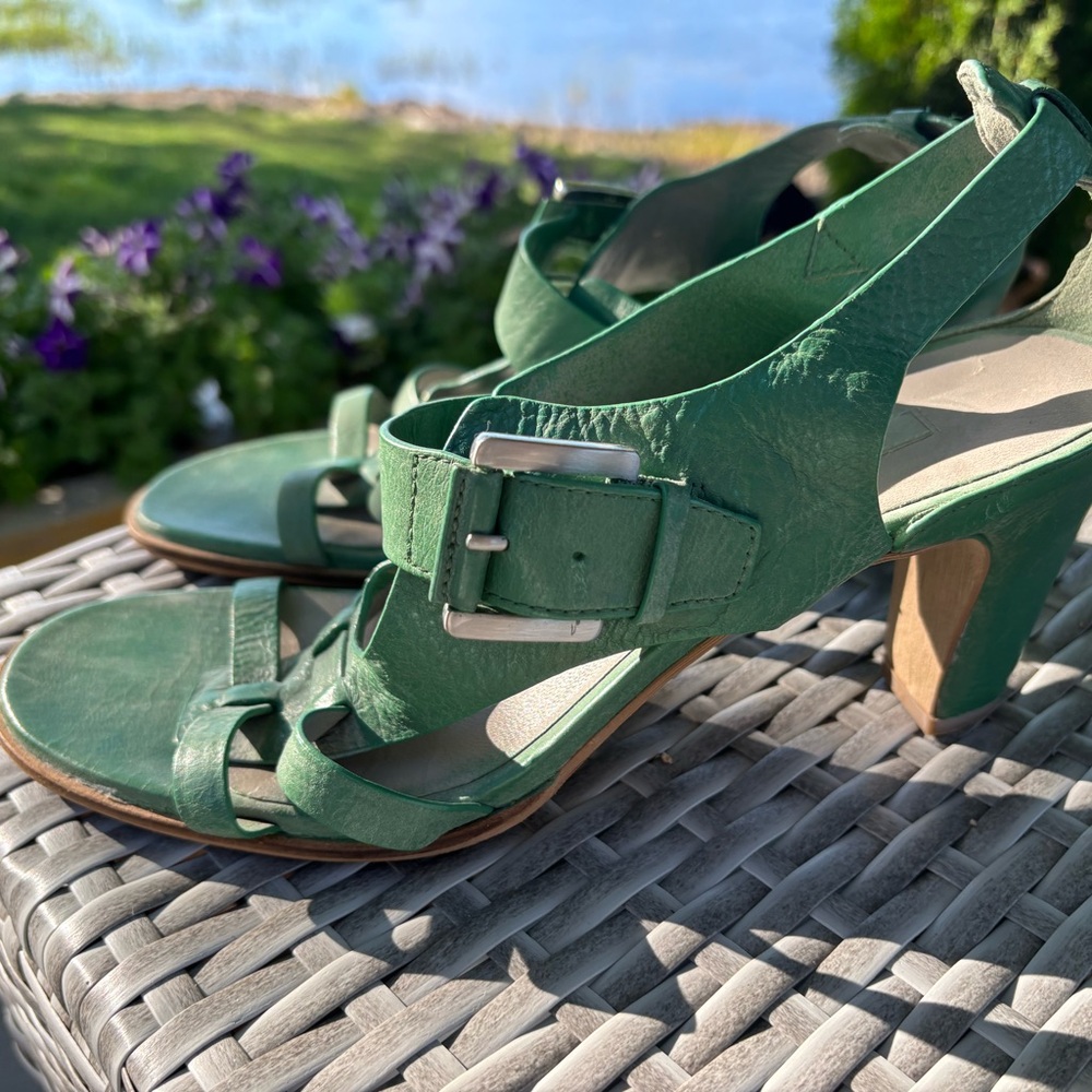 ECCO Women's Green Leather Heeled Sandals - Size 41 - Picture 6 of 9